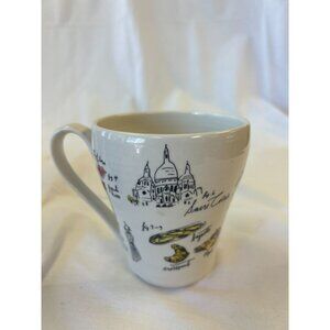 Paris-Themed Ceramic Mug With Sacré-Cœur Illustrations & French Landmarks Print